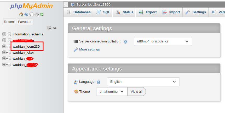 Pilih Database Joomla